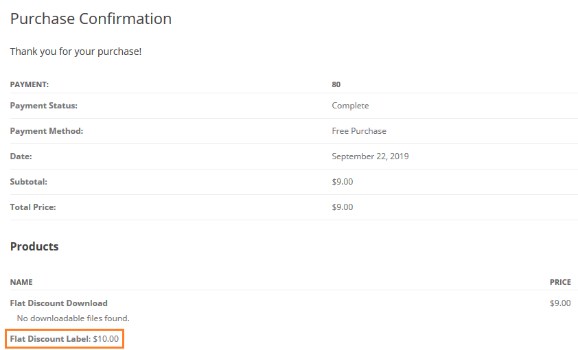 EDD Category Discount - Purchase Confirmation