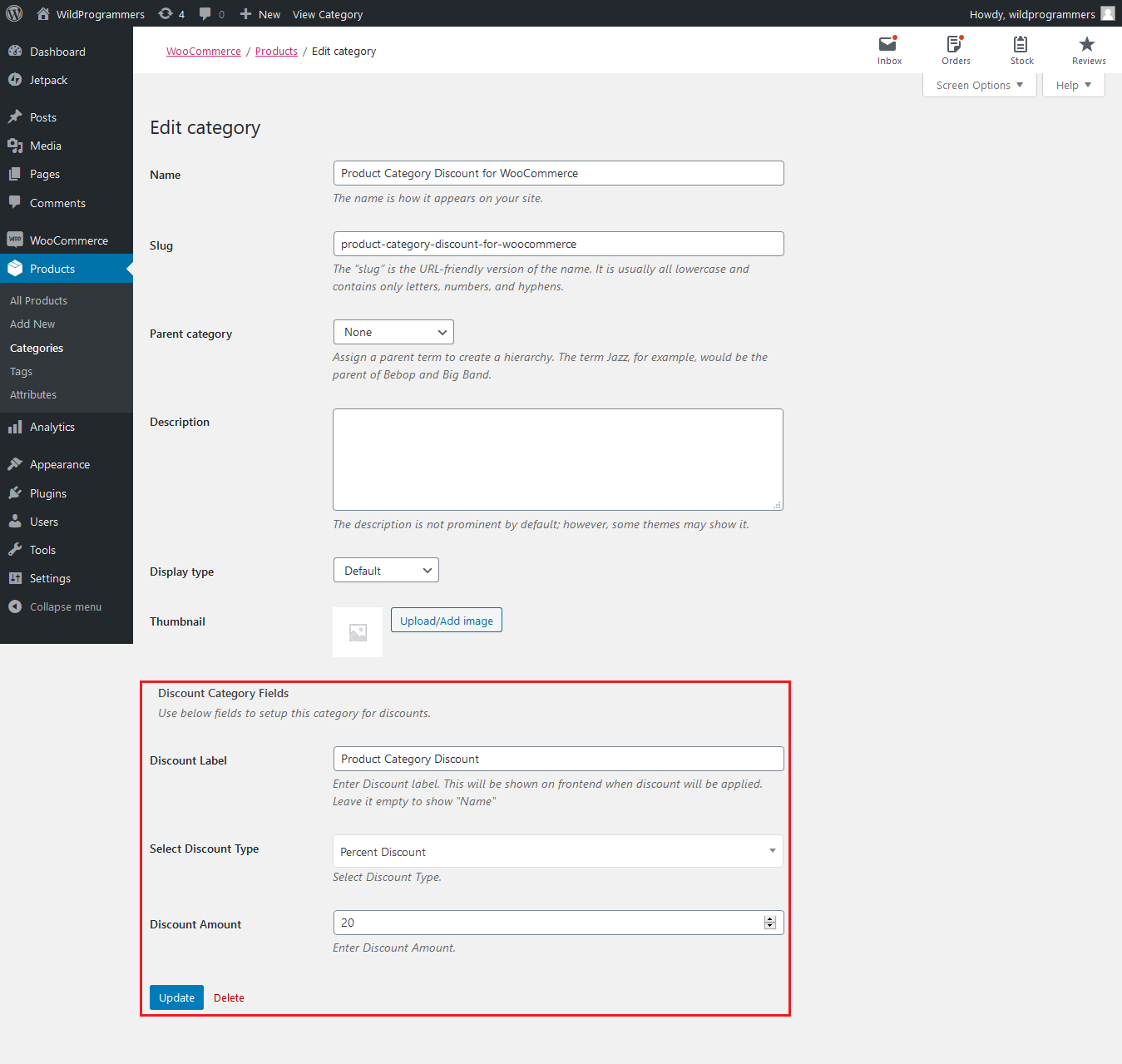 Product Category Discounts for Woo - Category Edit Page