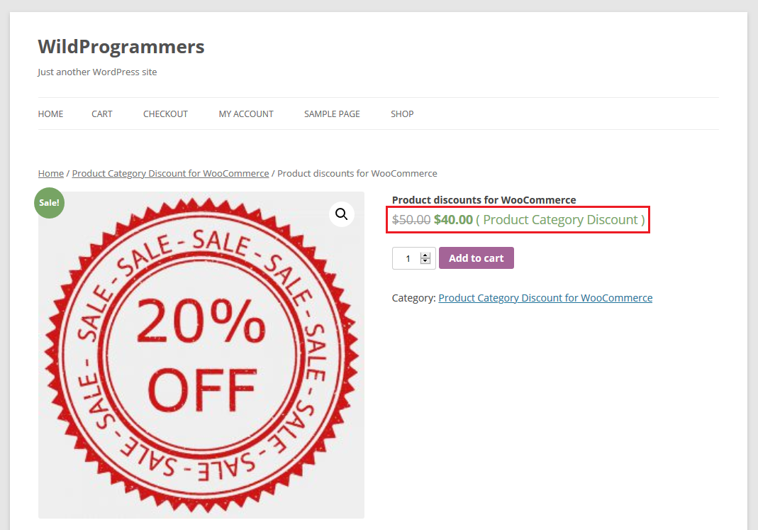 Product Category Discount for Woo - Single Product Page