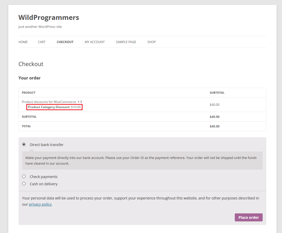 Product Category Discount for Woo - Checkout Page